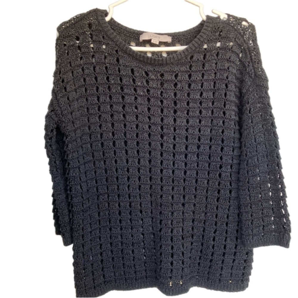 LOFT ladies open knit cotton sweater black XS